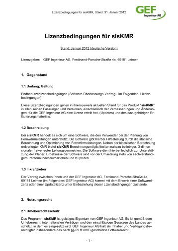 Lizenzbedingungen für sisKMR - GEF Ingenieur AG