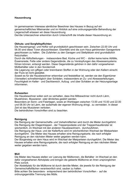 Hausordnung Ruhezeiten Muster