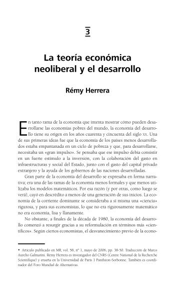 La teoría económica neoliberal y el desarrollo Rémy Herrera - IEPALA