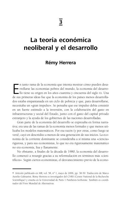 La teoría económica neoliberal y el desarrollo Rémy Herrera - IEPALA