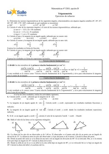 Matemáticas 4º ESO, opción B Trigonometría Ejercicios ... - La Salle