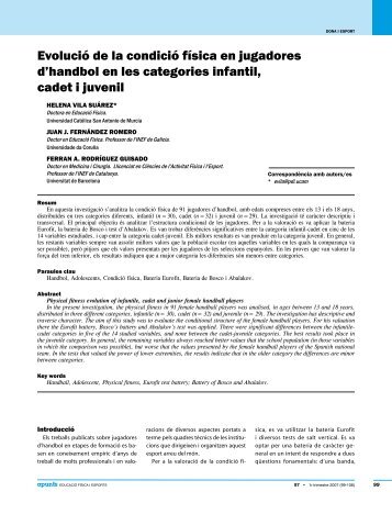 Evolució de la condició física en jugadores d'handbol en ... - apunts