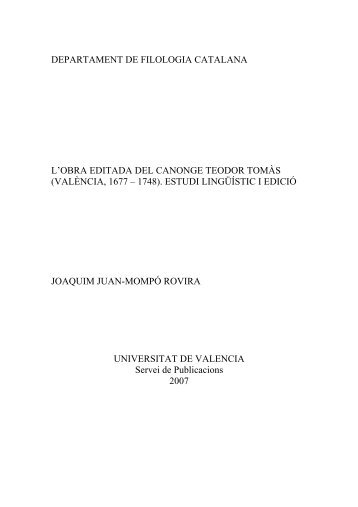 l'obra editada del canonge teodor tomàs - Tesis