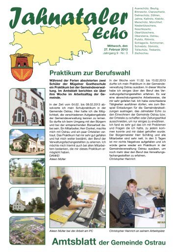 Amtsblatt der Gemeinde Ostrau Praktikum zur Berufswahl