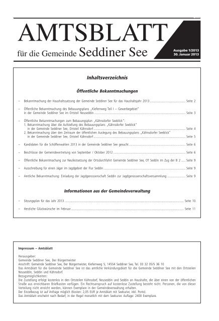 Amtsblatt Nr.1 vom 30.01.2013 - Gemeinde Seddiner See