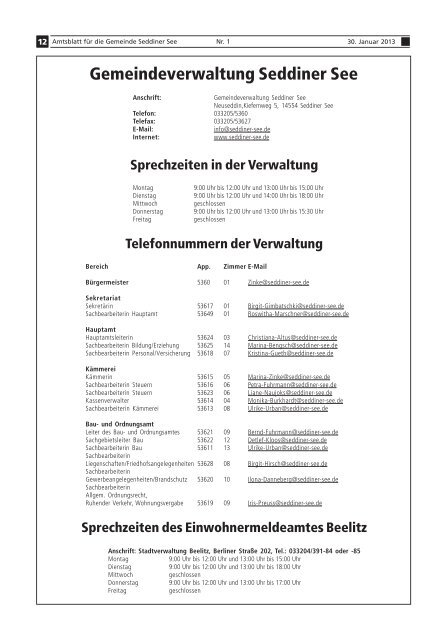 Amtsblatt Nr.1 vom 30.01.2013 - Gemeinde Seddiner See
