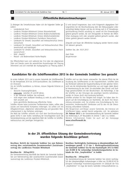 Amtsblatt Nr.1 vom 30.01.2013 - Gemeinde Seddiner See