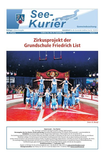 Ausgabe - Nr.09 vom 26. September 2012 - Gemeinde Seddiner See