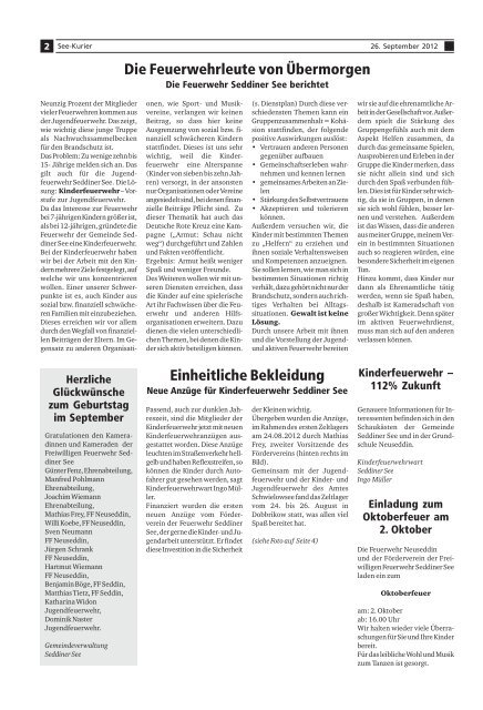 Ausgabe - Nr.09 vom 26. September 2012 - Gemeinde Seddiner See