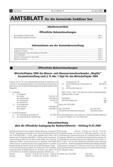 AMTSBLATT für die Gemeinde Seddiner See