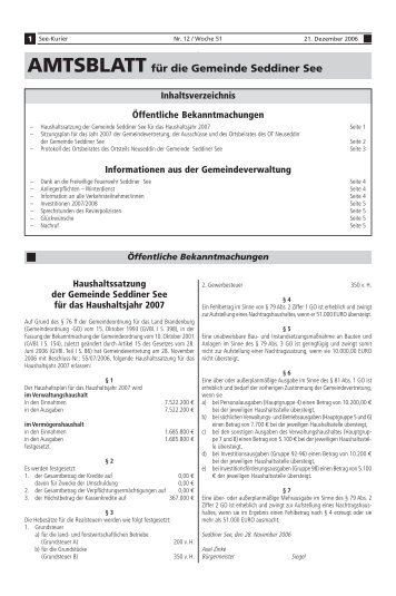 AMTSBLATT für die Gemeinde Seddiner See