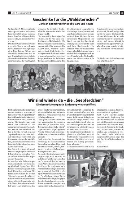 Ausgabe - Nr.11 vom 21. November 2012 - Gemeinde Seddiner See