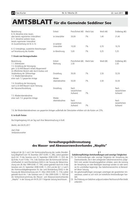 AMTSBLATT für die Gemeinde Seddiner See