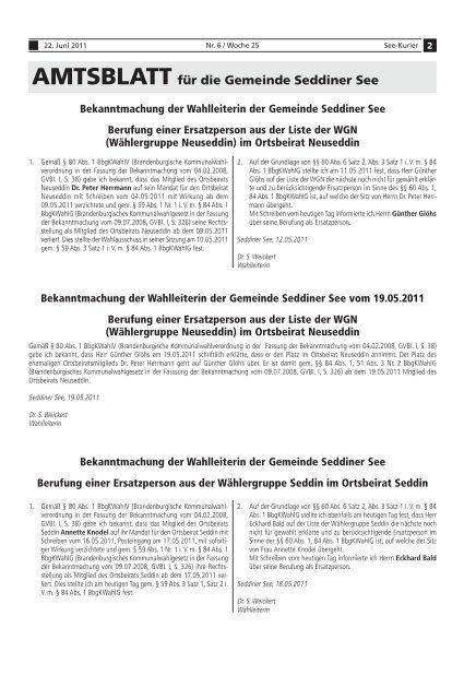 AMTSBLATT für die Gemeinde Seddiner See