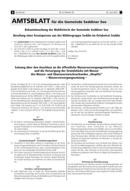 AMTSBLATT für die Gemeinde Seddiner See