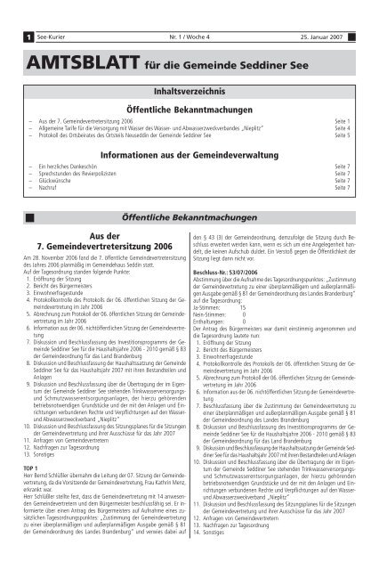 AMTSBLATT für die Gemeinde Seddiner See