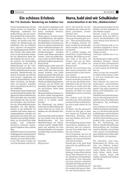 Ausgabe - Nr.07 vom 18. Juli 2012 - Gemeinde Seddiner See