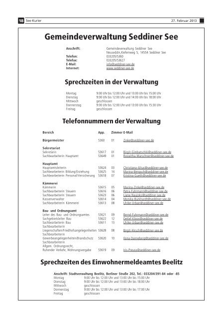 Ausgabe - Nr.2 vom 27. Februar 2013 - Gemeinde Seddiner See