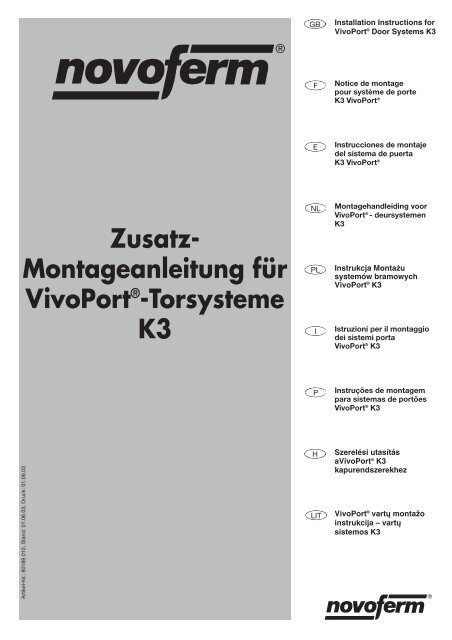 Zusatz- Montageanleitung für VivoPort®-Torsysteme K3 - Novoferm