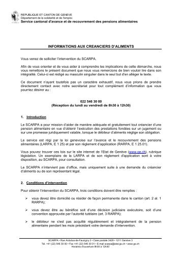 Informations aux créanciers d'aliments - Etat de Genève