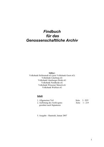Findbuches für das Genossenschaftliche Archiv - Stiftung ...
