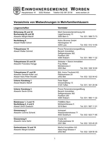 Verzeichnis von Mietwohnungen in Mehrfamilienhäusern