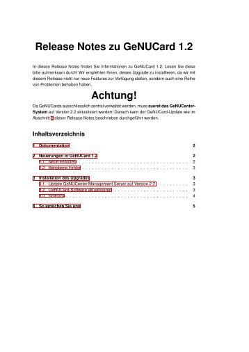 Release Notes zu GeNUCard 1.2 Achtung! - GeNUA