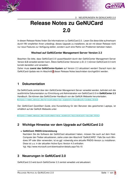 Release Notes zu GeNUCard 2.0 - GeNUA