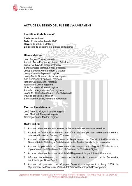 21 de setembre de 2006 - Ajuntament de Parets del Vallès