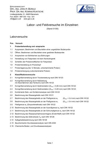 Labor- und Feldversuche im Einzelnen