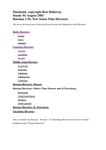 Databank: copyright Ron Holloway Stand: 01 August 2003 Russian ...