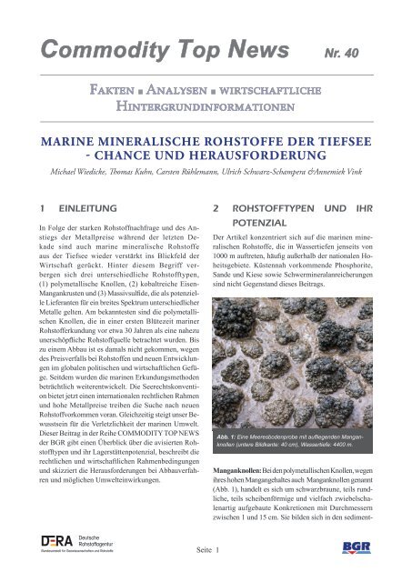 Marine mineralische Rohstoffe der Tiefsee - BGR