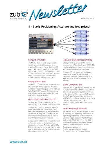 6 axis Positioning: Accurate and low-priced! - zub machine control AG