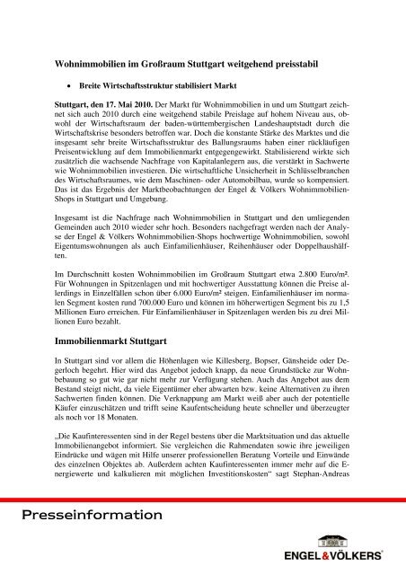 17.05.2010 | Engel & Völkers Wohnimmobilien im Großraum