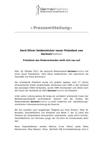 Pressemitteilung» - GermanFashion Modeverband  Deutschland eV