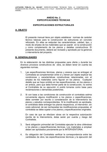 ANEXO No. 2 ESPECIFICACIONES TÉCNICAS ...