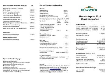 Faltblatt Haushaltsdaten 2010 - Stadt Gernsbach