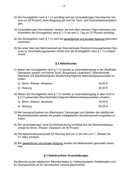 Gebührenordnung über die Benutzung von ... - Stadt Gernsbach