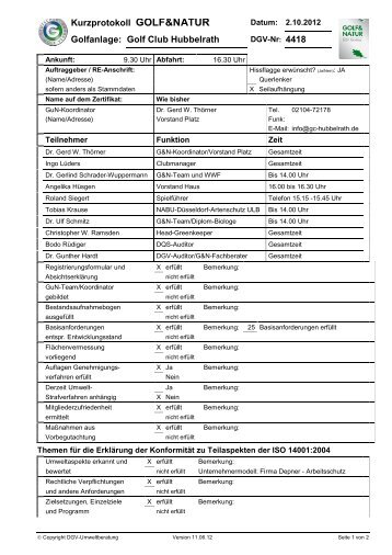 Protokoll - Golf Club Hubbelrath