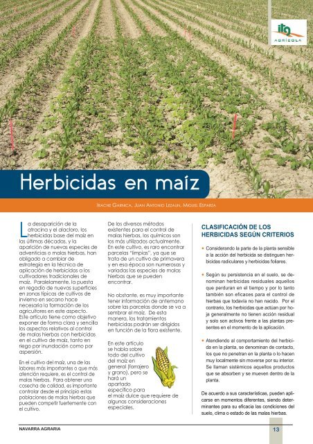 Herbicidas en maíz - Navarra agraria
