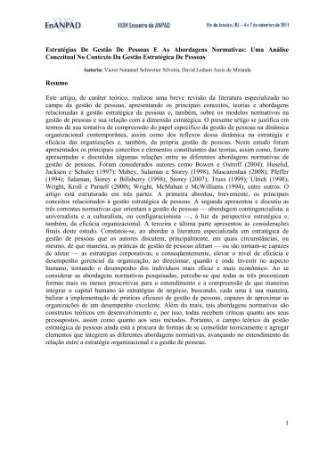 1 Estratégias De Gestão De Pessoas E As Abordagens ... - Anpad