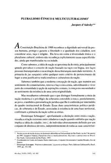 PLURALISMO ÉTNICO E MULTICULTURALISMO* - Revista Afro-Ásia