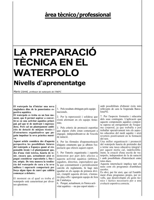 LA PREPARACIÓ TÈCNICA EN EL WATERPOLO - apunts
