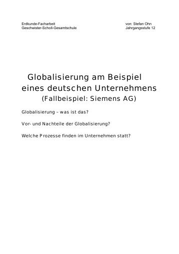 Globalisierung am Beispiel eines deutschen Unternehmens