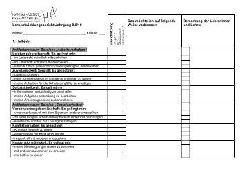 1 Lernentwicklungsbericht Jahrgang 8/9/10 Name: Klasse: ___ 1 ...