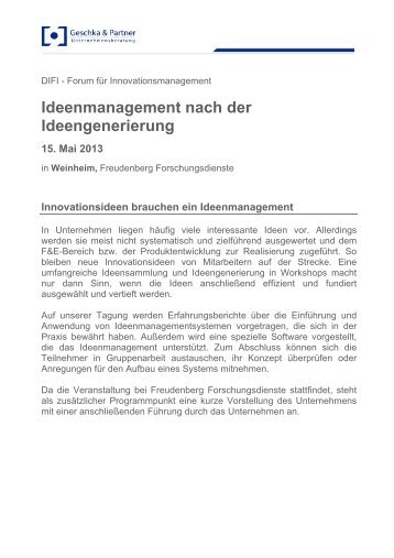 Ideenmanagement nach der Ideengenerierung - Geschka & Partner