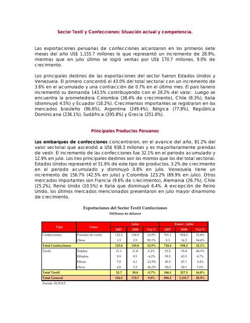 Sector Textil y Confecciones: Situación actual y ... - Siicex