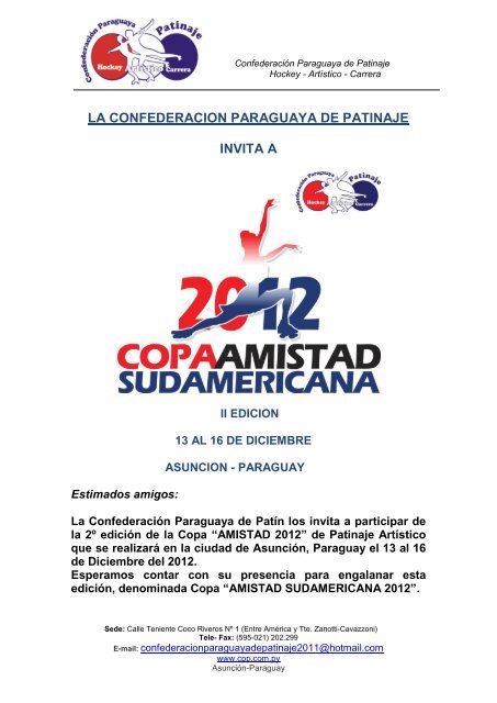 LA CONFEDERACION PARAGUAYA DE PATINAJE INVITA A