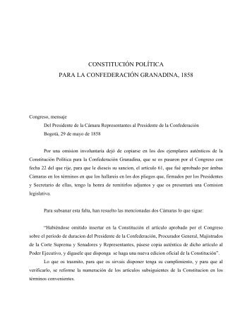 constitución política para la confederación granadina, 1858