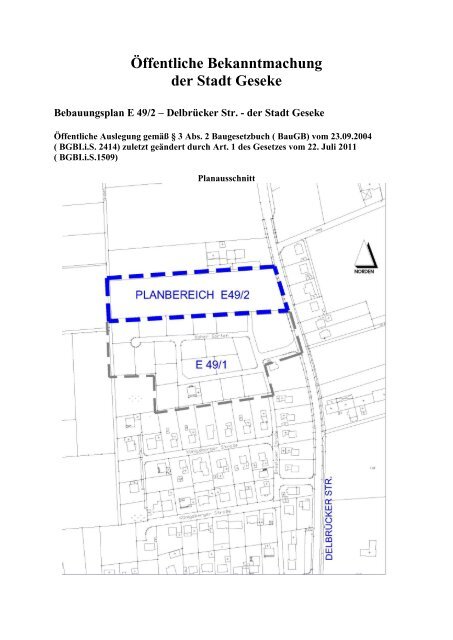 Öffentliche Bekanntmachung der Stadt Geseke - Bebauungsplan E ...